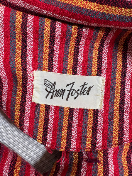Pink and Purple Striped 1940s Day Dress By Ann Foster