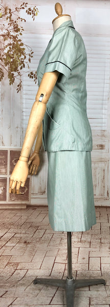 Fabulous Original 1950s Vintage Green Striped Summer Nurse Uniform Suit WAC Women’s Army Corp