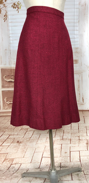 Striking Red Tweed 1940s Vintage Skirt Suit