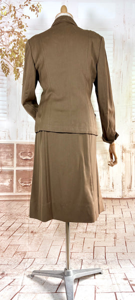 1940s Brown Gabardine Skirt Suit With Pocket Details