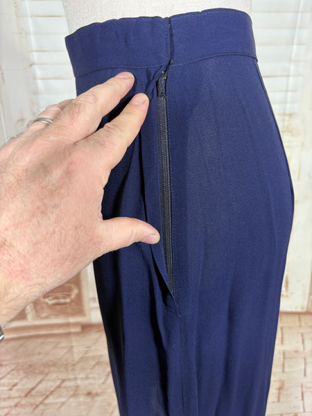 Exceptional 1940s Navy Blue Summer Suit With Pierced Peplum