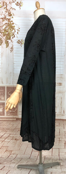 Amazing Original 1920s Volup Vintage Black Beaded Flapper Dress