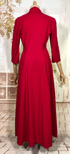 Amazing Lipstick Red 1940s Corduroy Zip Front Dress