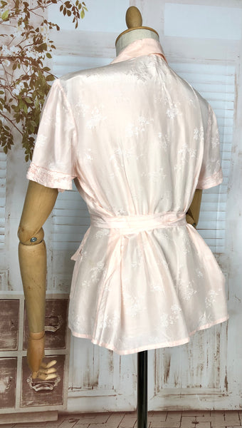 Stunning Original 1940s Vintage Pink Silk Belted Blouse With Wonderful Embroidery