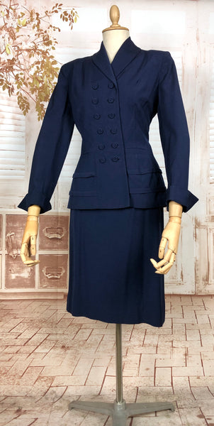 Beautiful Navy Blue Double Breasted 1940s Suit With Tiered Waist