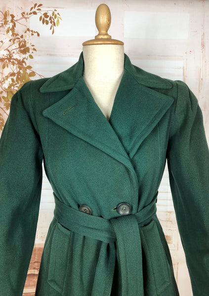 Stunning Forest Green Original 1940s Belted Princess Coat