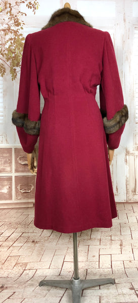 Exceptional Original Early 1940s Vintage Red Fit And Flare Princess Coat With Bishop Sleeves
