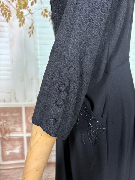 Exquisite Black Beaded 1940s Cocktail Dress
