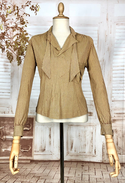 Incredible Original 1930s Vintage Mustard Yellow And Mauve Striped Rayon Jersey Blouse