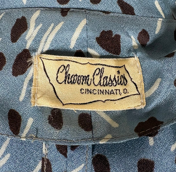 Late 1940s / Early 1950s Blue Print Dress Suit