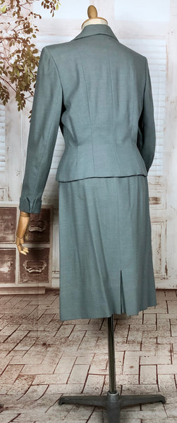 Stunning Original 1940s Vintage Steel Blue Grey Skirt Suit