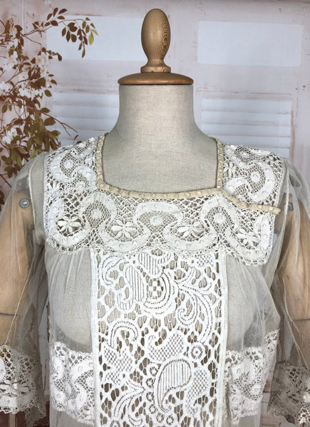 Incredible Original Edwardian 1910s Antique White Lace Ethereal Summer Dress