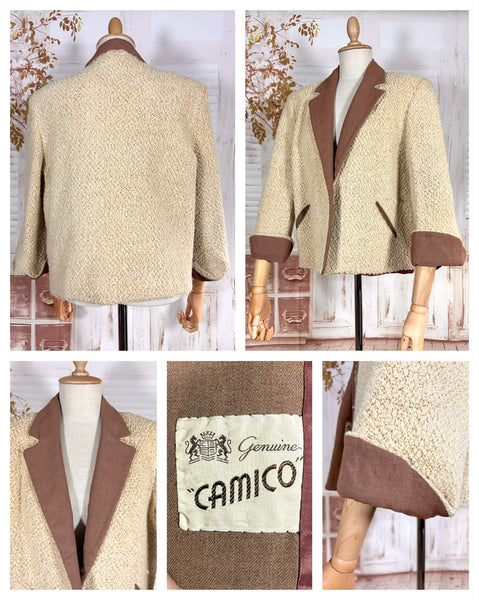 1940s–1950s Camico Boucle Swing Jacket in Cream and Mocha