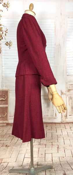 Striking Red Tweed 1940s Vintage Skirt Suit