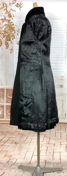 Fabulous Late 1940s Black Double Breasted Princess Coat With Belt Back