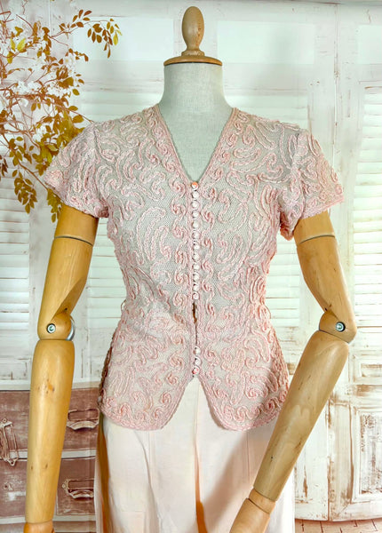 Exquisite Pale Pink Late 1930s / Early 1940s Summer Suit With Soutache Details