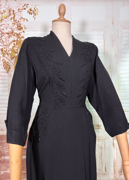Exquisite Black Beaded 1940s Cocktail Dress