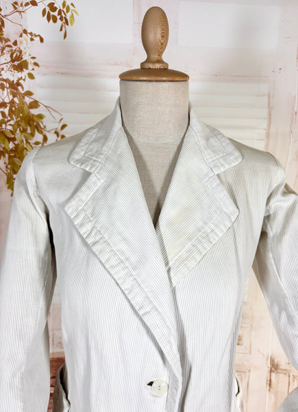 1930s White Self-Striped Lightweight Coat | Art Deco Era Vintage Jacket