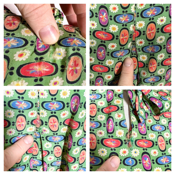 Spectacular Green Print 1930s Volup Dress with Bishop Sleeves
