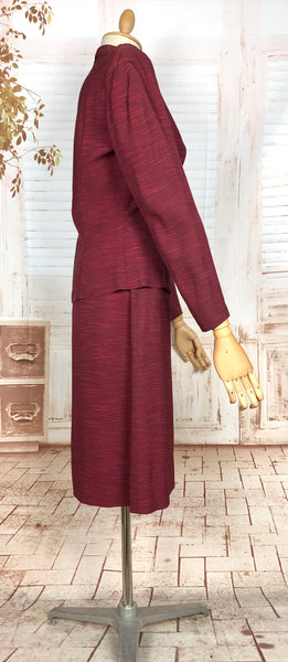 Stunning 1940s Striped Red Faille Suit By Lampl