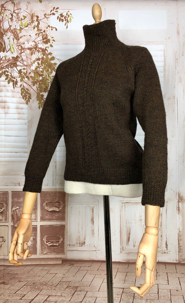 Original 1940s Vintage Rich Chocolate Brown Wool Knit Sweater