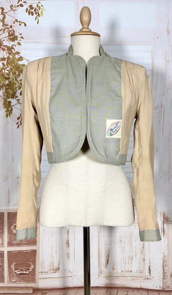 Grey Micro Check 1940s Cropped Bolero Jacket With Statement Shoulders