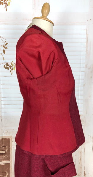 Striking Red Tweed 1940s Vintage Skirt Suit