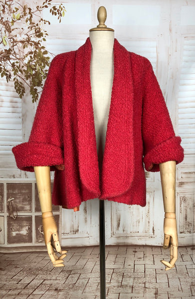 Fabulous Lipstick Red Late 1940s / Early 1950s Boucle Swing Coat