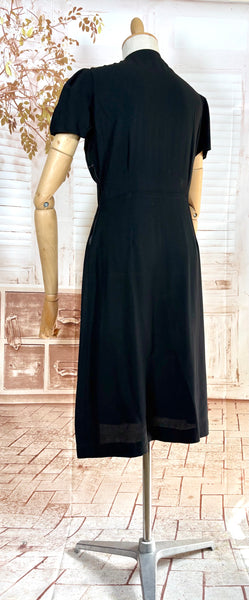 Exquisite 1930s Black Crepe Dress And Redingote Coat With Gold Filigree Buckle