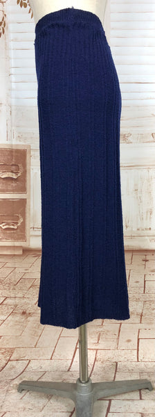 Cozy 1940s Royal Blue Knit Set with Geometric Detailing