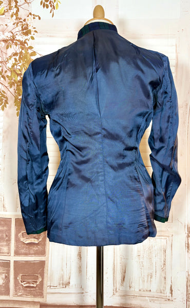 Green and Blue Tartan Plaid 1940s Blazer