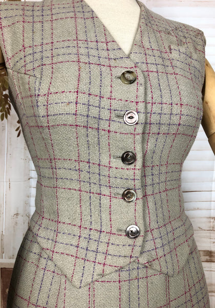 LAYAWAY PAYMENT 2 OF 2 - RESERVED FOR LILI - Gorgeous Original 1940s Vintage Grey Burgundy Pink And Purple Plaid Waistcoat Suit