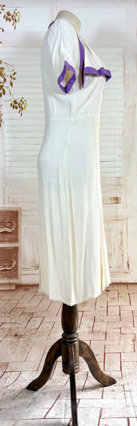 Rare White And Purple Colour Block 1930s Dress And Jacket Set