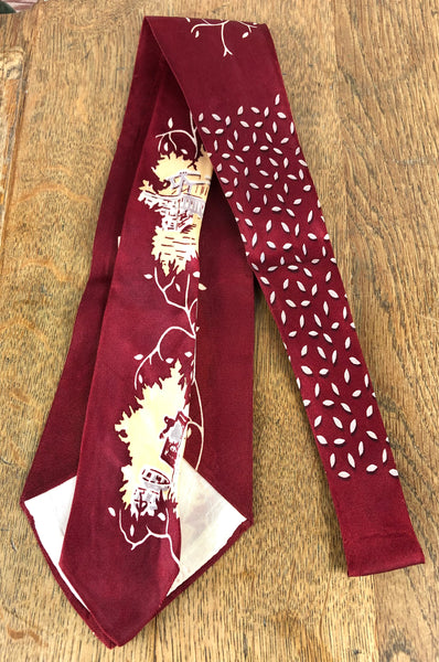 Original 1940s American Red Dutch Tourist Inspired Rayon Swing Tie Made From Van Gough Inspirations Fabric By Majestic Cravats