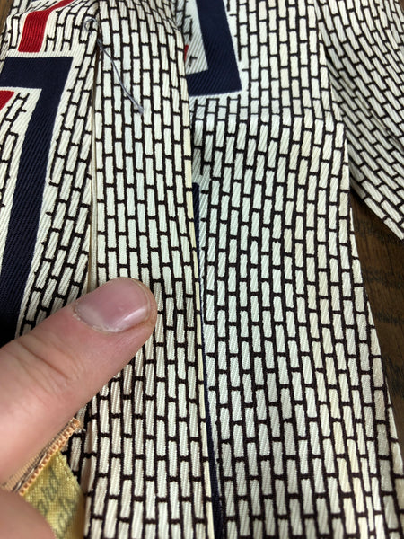 Late 1940s Early 1950s Red, Navy & White Interlocking Rectangles American Swing Tie – Berman's