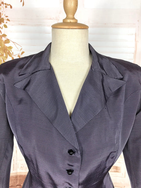 Amazing Blue Striped Rayon Faille 1940s Suit Volup Capable