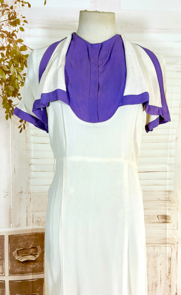 Rare White And Purple Colour Block 1930s Dress And Jacket Set