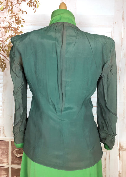 Stunning Apple Green Gabardine 1940s Suit With Button Details