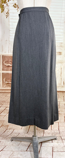 Sharply Tailored 1940s Grey Pinstripe Skirt Suit with Contrast Lapels
