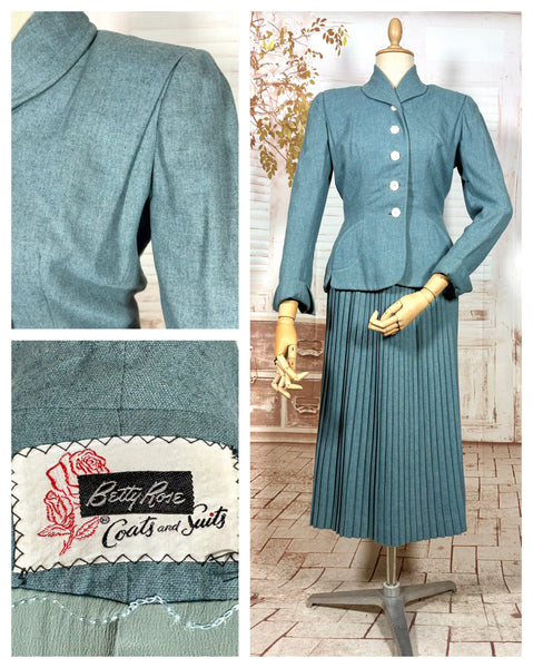 Late 1940s Teal Flecked Wool Skirt Suit with Knife Pleats – Betty Rose
