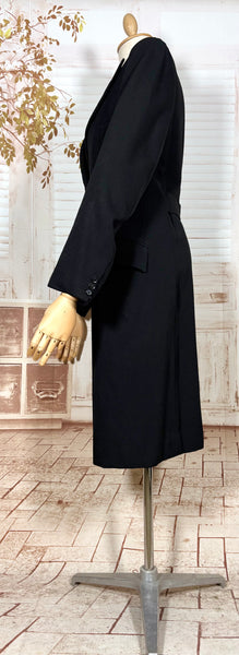 Classic Double Breasted Black 1940s Coat With Cinched Belt Back