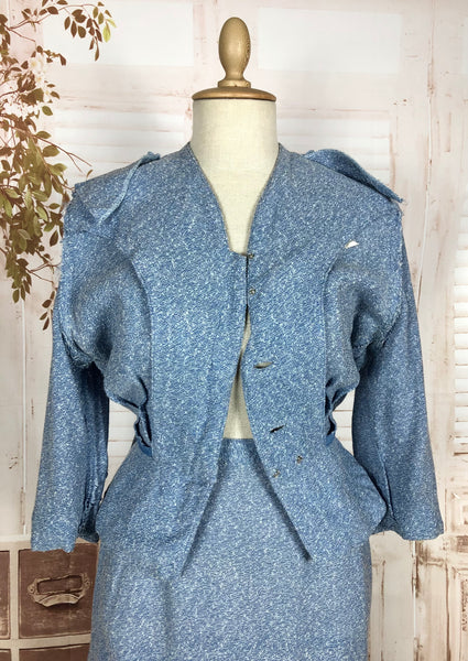 Wonderful Late 1940s Sky Blue Belted Skirt Suit