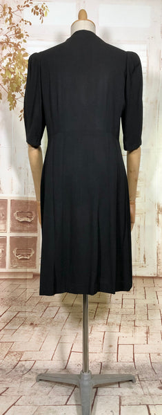 Exquisite 1930s Black Crepe Dress And Redingote Coat With Gold Filigree Buckle