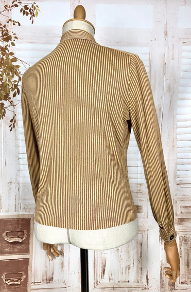 Incredible Original 1930s Vintage Mustard Yellow And Mauve Striped Rayon Jersey Blouse