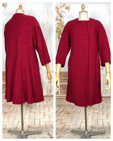 Fabulous Late 1940s / Early 1950s Red Collarless Boucle Coat