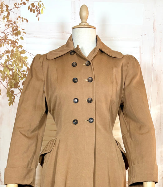 Exquisite 1940s Milk Chocolate Gabardine Belt Back Princess Coat