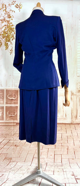 Exquisite Royal Blue 1940s Gabardine Suit With Western Stitching Detail