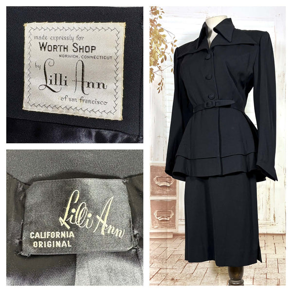 Exceptional Rare 1940s Black Label Lilli Ann Suit - Femme Fatale