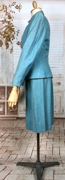 Amazing Original 1940s Vintage Sky Blue Skirt Suit By Handmacher