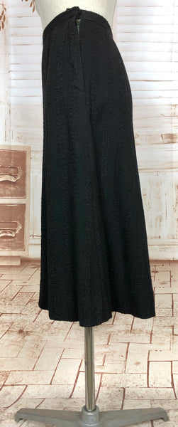 Amazing Original 1930s Black Skirt Suit With Textured Stripes